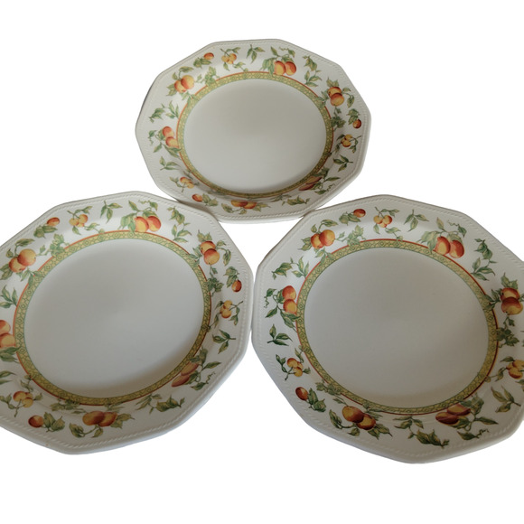 Vintage Valencia Churchill Pottery Fruit Design Ribbed Border 10 inches 3 in set - Picture 2 of 8